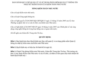 Quyết định 1637/QĐ-KTNN năm 2013 quản lý sử dụng phần mềm Quản lý thông tin nhật ký kiểm toán