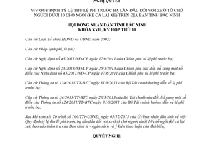 Nghị quyết 104/2013/NQ-HĐND17 lệ phí trước bạ lần đầu xe ô tô chở người dưới 10 chỗ ngồi Bắc Ninh