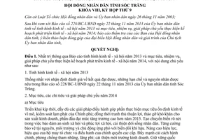 Nghị quyết 18/2013/NQ-HĐND tình hình kinh tế xã hội 2013 kế hoạch phát triển 2014 Sóc Trăng