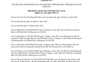Nghị quyết 23/2013/NQ-HĐND bảng giá đất Quảng Ngãi năm 2014