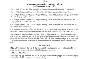 Nghị quyết số 22/2013/NQ-HĐND phí bảo vệ môi trường nước thải sinh hoạt Sóc Trăng