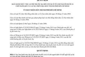 Quyết định 57/2013/QĐ-UBND mức thu lệ phí trước bạ ô tô chở người dưới 10 chỗ ngồi Hồ Chí Minh
