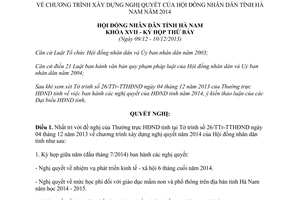 Nghị quyết 15/2013/NQ-HĐND chương trình xây dựng nghị quyết tỉnh Hà Nam 2014