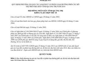 Nghị quyết 23/2013/NQ-HĐND phương án giá đất phân loại đường phố đô thị năm 2014 Quảng Trị