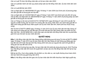 Nghị quyết 25/2013/NQ-HĐND thông qua Bảng giá đất năm 2014 Hậu Giang
