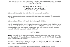 Nghị quyết 86/2013/NQ-HĐND phê chuẩn giá đất Gia Lai năm 2014