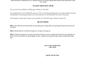 Quyết định 55/2013/QĐ-UBND hoạt động đối ngoại Tây Ninh 2013