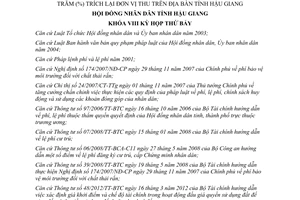 Nghị quyết 20/2013/NQ-HĐND sửa đổi bổ sung khoản thu phí lệ phí tỷ lệ phần trăm trích lại Hậu Giang