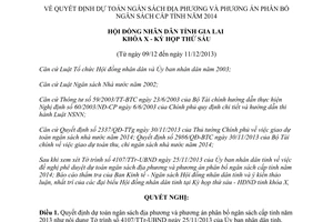 Nghị quyết số 81/2013/NQ-HĐND dự toán phương án phân bổ ngân sách Gia Lai 2014