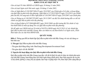 Nghị quyết số 28/NQ-HĐND Đề án thành lập Quỹ Đầu tư phát triển tỉnh Bắc Giang 2013
