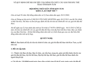 Nghị quyết số 28/2013/NQ-HĐND chi tiêu tài chính tổ chức các giải thi đấu thể thao Kon Tum