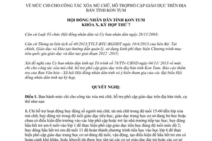 Nghị quyết 29/2013/NQ-HĐND mức chi công tác xóa mù chữ hỗ trợ phổ cập giáo dục Kon Tum