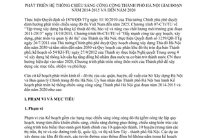 Kế hoạch 180/KH-UBND 2013 phát triển hệ thống chiếu sáng công cộng Hà Nội 2014 2015 đến 2020