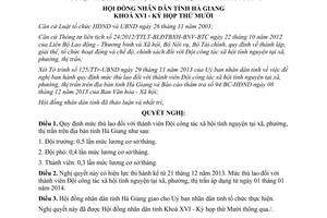 Nghị quyết 114/2013/NQ-HĐND mức thù lao Đội công tác xã hội tình nguyện xã phường thị trấn Hà Giang