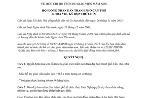 Nghị quyết 11/2013/NQ-HĐND về mức chi hỗ trợ cho giáo viên mầm non thành phố Cần Thơ