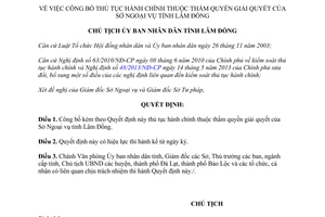 Quyết định 2543/QĐ-UBND 2013 công bố thủ tục hành chính mới Sở Ngoại vụ Lâm Đồng