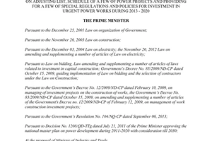 Decision No. 2414/QD-TTg projects special regulations and policies for investment in urgent power works