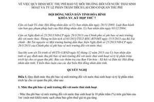 Nghị quyết 75/2013/NQ-HĐND phí bảo vệ môi trường nước thải sinh hoạt tỷ lệ trích lại Hòa Bình