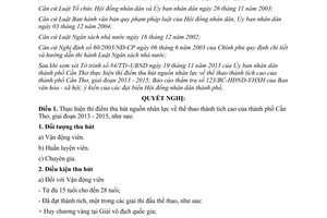 Nghị quyết 14/2013/NQ-HĐND thu hút nguồn nhân lực về thể thao thành tích cao Cần Thơ