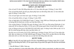 Nghị quyết 09/2013/NQ-HĐND hỗ trợ tiền đóng bảo hiểm y tế hộ gia đình cận nghèo Khánh Hòa