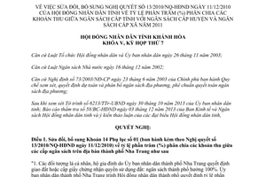 Nghị quyết 04/2013/NQ-HĐND sửa đổi NQ 13/2010 tỷ lệ phân chia khoản thu ngân sách Khánh Hòa