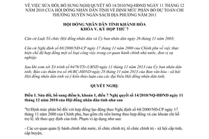 Nghị quyết 08/2013/NQ-HĐND sửa đổi định mức phân bổ ngân sách địa phương 2011 Khánh Hòa