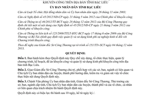 Quyết định 28/2013/QĐ-UBND Quy chế xây dựng tổ chức đề án khuyến công phí khuyến công Bạc Liêu