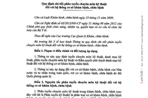 Thông tư 43/2013/TT-BYT phân tuyến chuyên môn kỹ thuật cơ sở khám chữa bệnh