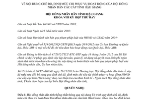 Nghị quyết 21/2013/NQ-HĐND chế độ định mức chi phục vụ hoạt động HĐND cấp tỉnh Hậu Giang