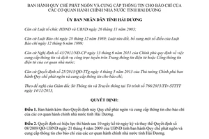 Quyết định 28/2013/QĐ-UBND phát ngôn cung cấp thông tin báo chí cơ quan nhà nước Hải Dương