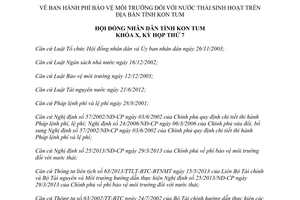 Nghị quyết số 30/2013/NQ-HĐND phí bảo vệ môi trường đối với nước thải sinh hoạt Kon Tum