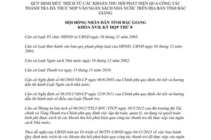 Nghị quyết 27/2013/NQ-HĐND mức trích khoản thu qua thanh tra đã nộp ngân sách Bắc Giang