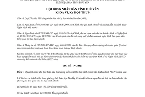 Nghị quyết 97/2013/NQ-HĐND mức chi kiểm soát thủ tục hành chính Phú Yên