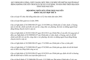 Nghị quyết 29/2013/NQ-HĐND số lượng chức danh mức phụ cấp người hoạt động không chuyên trách Thái Nguyên