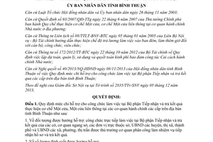 Quyết định 60/2013/QĐ-UBND mức chi hỗ trợ công chức tiếp nhận trả kết quả cấp trên Bình Thuận