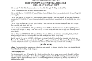 Nghị quyết 16/2013/NQ-HĐND mức thu sử dụng phí trông giữ xe ô tô Thừa Thiên Huế