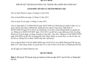 Quyết định 10176/QĐ-SNV năm 2013 Kế hoạch công tác thanh tra kiểm tra năm 2014 Hà Nội