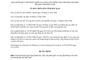 Quyết định 2242/2013/QĐ-UBND Quy chế phát ngôn cung cấp thông tin báo chí Bắc Kạn