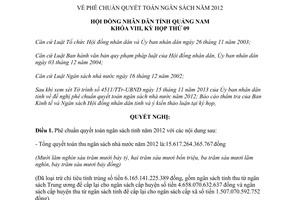 Nghị quyết 92/2013/NQ-HĐND phê chuẩn quyết toán ngân sách tỉnh năm 2012 Quảng Nam