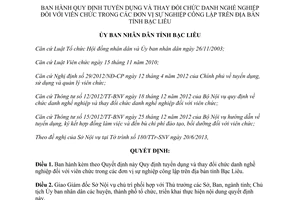 Quyết định 30/2013/QĐ-UBND tuyển dụng thay đổi chức danh nghề nghiệp viên chức Bạc Liêu 2013