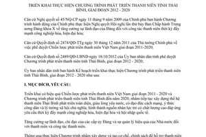 Kế hoạch 73/KH-UBND năm 2013 Chương trình phát triển thanh niên Thái Bình giai đoạn 2012 2020