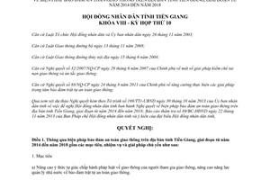 Nghị quyết 69/2013/NQ-HĐND bảo đảm an toàn giao Tiền Giang giai đoạn từ  2014 đến 2018