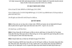 Quyết định 3780/QĐ-UBND năm 2013 giao chỉ tiêu vốn đầu tư từ ngân sách năm 2014 Bình Định