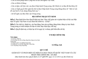 Quyết định 217-QĐ/TW năm 2013 Quy chế giám sát phản biện xã hội MTTQVN đoàn thể chính trị