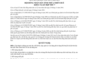 Nghị quyết 17/2013/NQ-HĐND thu nộp quản lý phí sử dụng bến thuyền du lịch Huế