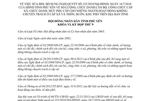 Nghị quyết 102/2013/NQ-HĐND sửa đổi 152/2010/NQ-HĐND người hoạt động không chuyên trách Phú Yên