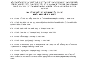 Nghị quyết 31/2013/NQ-HĐND hỗ trợ khuyến khích doanh nghiệp đầu tư khoa học kỹ thuật công nghệ Tuyên Quang