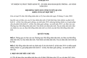 Nghị quyết 26/NQ-HĐND 2013 phát triển kinh tế xã hội bảo đảm quốc phòng an ninh 2014 Tuyên Quang