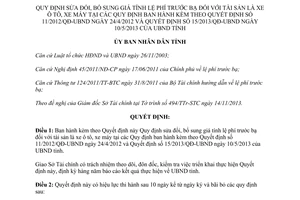 Quyết định 36/2013/QĐ-UBND sửa đổi giá tính lệ phí trước bạ xe ô tô máy theo 11/2012/QĐ-UBND Đắk Lắk