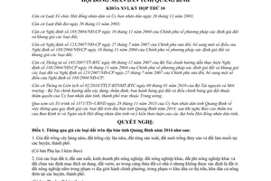 Nghị quyết 72/2013/NQ-HĐND giá các loại đất Quảng Bình năm 2014